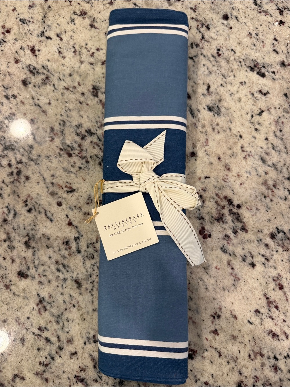 Pottery Barn Navy and White Striped Table Runner